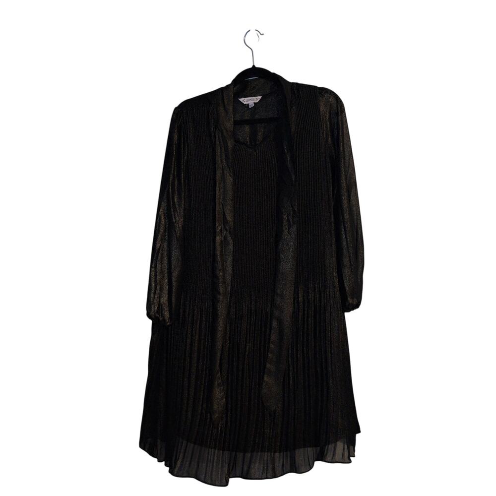 Nanette Lepore Black & Gold Sparkle Swing Dress with Tie Neck - Picture 2 of 4